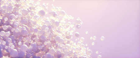 Abstract background of 3d spheres. Modern plastic pastel bubbles. Concept of science physics nano rendering glossy ballsの写真素材