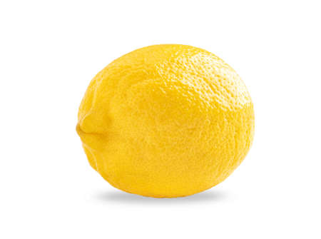Photo of closeup ripe yellow lemon isolated on white background with shadowの写真素材