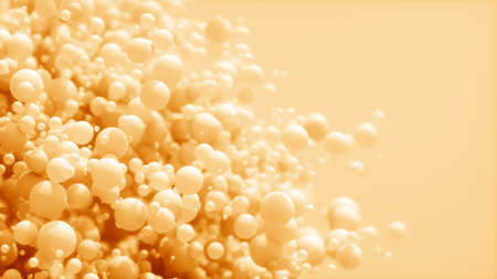 Abstract background of 3d spheres. Modern plastic pastel bubbles. Concept of science physics nano rendering glossy ballsの写真素材