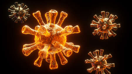 3d render of Dangerous coronavirus Sars Mers COVID-19 infection medical illustration. Respiratory virus pandemic 2020.の写真素材