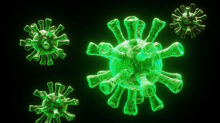 3d render of Dangerous coronavirus Sars Mers COVID-19 infection medical illustration. Respiratory virus pandemic 2020.の写真素材