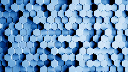 Abstract blue hexagonal sci-fi honeycomb geometrical background. 3d renderingの写真素材