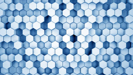 Abstract blue hexagonal sci-fi honeycomb geometrical background. 3d renderingの写真素材