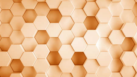 Abstract orange hexagonal sci-fi honeycomb geometrical background. 3d rendering.の写真素材