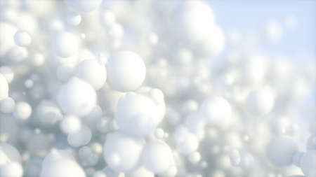 Abstract background of 3d spheres. Modern plastic pastel bubbles. Concept of science physics nano rendering glossy ballsの写真素材