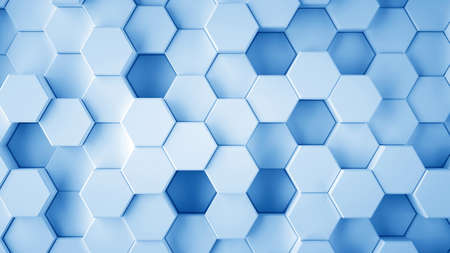 Abstract blue hexagonal sci-fi honeycomb geometrical background. 3d renderingの写真素材