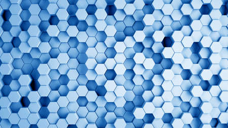 Abstract blue hexagonal sci-fi honeycomb geometrical background. 3d renderingの写真素材