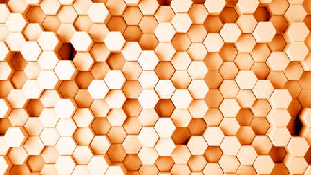 Abstract orange hexagonal sci-fi honeycomb geometrical background. 3d renderingの写真素材