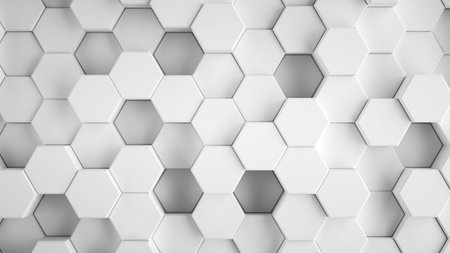 Abstract gray hexagonal sci-fi honeycomb geometrical background. 3d renderingの写真素材