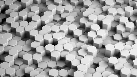 Abstract gray hexagonal sci-fi honeycomb geometrical background. 3d renderingの写真素材