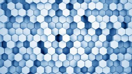 Abstract blue hexagonal sci-fi honeycomb geometrical background. 3d renderingの写真素材