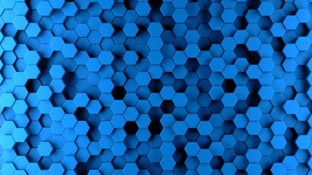 Abstract blue hexagonal sci-fi honeycomb geometrical background. 3d renderingの写真素材