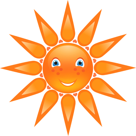 Smiling orange sun on a white background.のイラスト素材