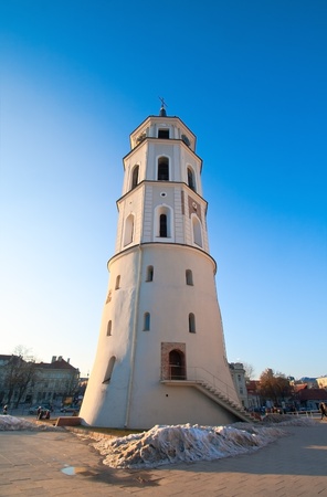 Belfry in Cathedral Square in the early spring  Vilnius, Lithuania の写真素材