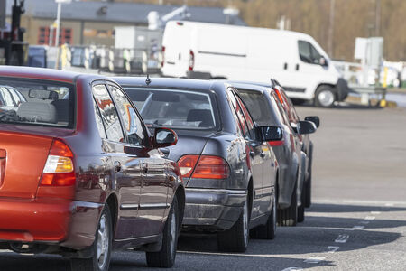 Several cars are queuing portの写真素材