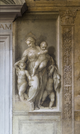 ITALY, FLORENCE - 27 October 2014: Monochrome fresco in the courtyard dello Scalzo community in Florence. Italyのeditorial素材