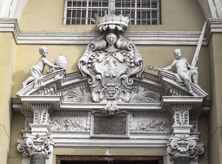 Execution the portal above the entrance to the Church of Saints Peter and Paul in Vilnius. Lithuaniaの写真素材