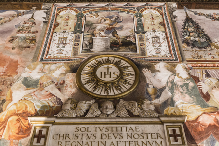 FLORENCE, ITALY, OCTOBER 26, 2014 : Wall painting in the palace Vecchio of Florence, october 26, 2014 in Florence, Italyのeditorial素材