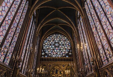 PARIS, FRANCE - MAY 18, 2016: Beautiful interior of the Sainte-Chapelle (Holy Chapel), a royal...