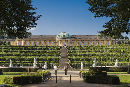 Sanssouci Palace and vine terraces in front of him. Potsdam. Germanyのeditorial素材