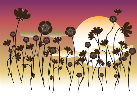 vector illustration background with the silhouettes of flowers のイラスト素材
