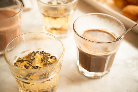 Coffee and tea with vintage filter effect