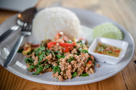 fried rice with basil in Bangkok, Thailandの写真素材