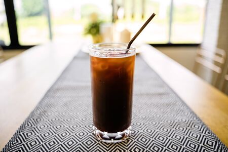 Closeup a glass of iced americanoの写真素材