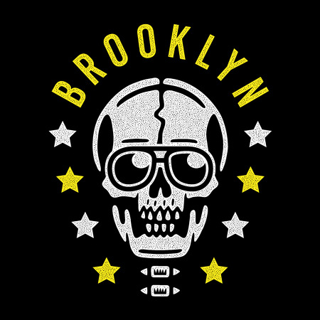Retro white skull. Vintage print for t-shirt. Bizarre dead head. Brooklyn style.のイラスト素材