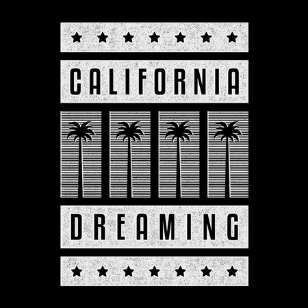 Retro grunge white vector illustration. California dreaming. Typography, t-shirt graphics, poster, banner, flyer, print, postcardのイラスト素材