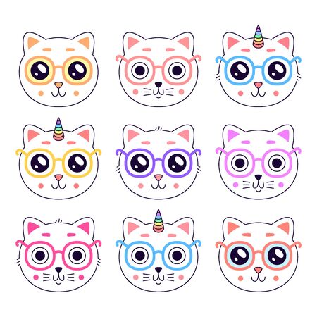 Cute kitty head. Set of cat  . Art for t-shirt.のイラスト素材