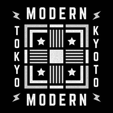 Vector vintage illustration on the theme of Tokyo,Kyoto. Stylized retro gray typography, banner, poster, print.のイラスト素材
