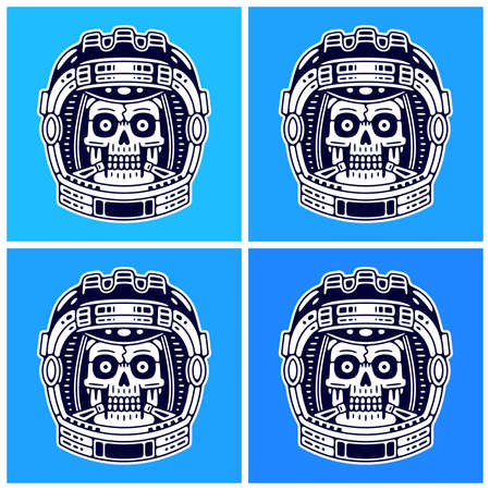 Spaceman skull. Modern space print. Monochrome emblem.のイラスト素材