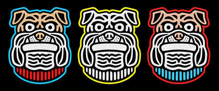 Angry bulldog head. Vintage colorful illustration.のイラスト素材