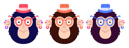 Monkey face cartoon hand drawn flat vector Illustration.のイラスト素材