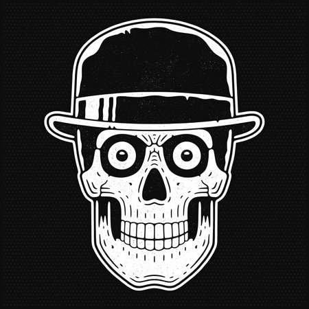 Skull head in the hat. Retro illustration engraving woodcut style.のイラスト素材