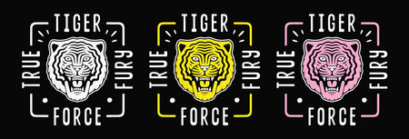 Roaring tiger poster. Vintage tiger head. Tiger force. Vector illustration.のイラスト素材