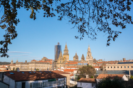Long distance view of the Santiago de Compostela cathedralの写真素材