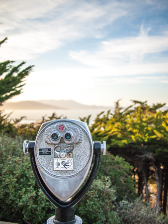 San Francisco, USA - October 2, 2013 - Binocular viewer located around the Coit Tower, San Franciscoのeditorial素材