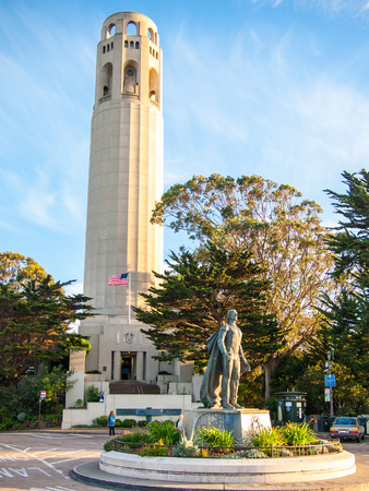 San Francisco, USA - October 2, 2013 - Sunset in the Coit Tower, San Franciscoのeditorial素材