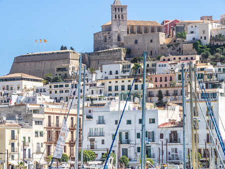 The distinctive Ibiza architecture reflects a mediterranean style. View of the old Ibiza town.のeditorial素材