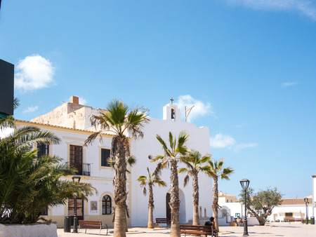 The beautiful church of Sant Francesc Xavier village in Formentera island, Spainの写真素材