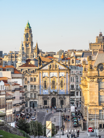 PORTO, PORTUGAL: MARCH 15, 2015: Santo Antonio dos Congregados Church in Almeida Garrett Square. Baroque architecture decorated with the typical Portuguese blue tiles.のeditorial素材