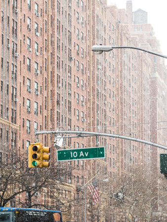 NEW YORK, USA - January 3, 2015: Streets of New York in a cloudy winter morning near the Highline park. New York City has a population of more than 19 million.のeditorial素材