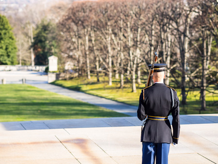 WASHINGTON DC, USA - DECEMBER 26, 2015: changing the guard at the grave of the unknown soldier at...