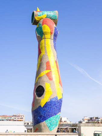 Barcelona, Spain - February 21, 2016: The Monument of Miro in Joan Miro Park in Barcelona, Spain.のeditorial素材