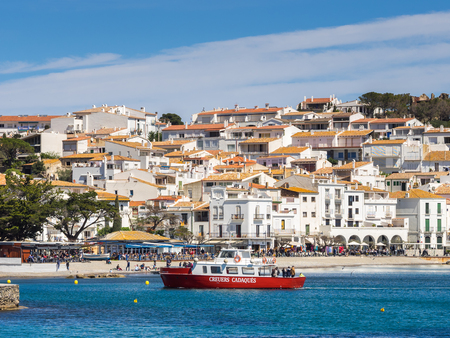 Cadaques, Spain - April 9, 2016: Beach and houses of the village of Cadaques, Spain.