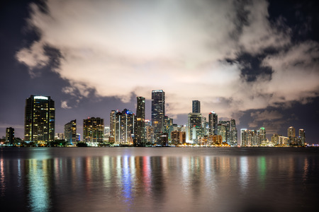 Night view of the Brickell skyline from Key Biscayne.の写真素材