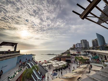 Lima, Peru - December 30, 2016: View of the Larcomar shopping mall in Miraflores district