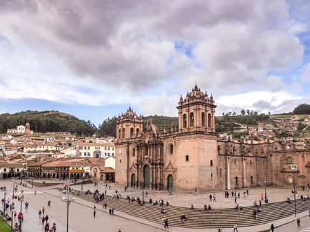 Cusco, Peru - January 3, 2017. View of the Cusco Cathedral seen from a window of the CompaÃ±ia de Jesus churchのeditorial素材
